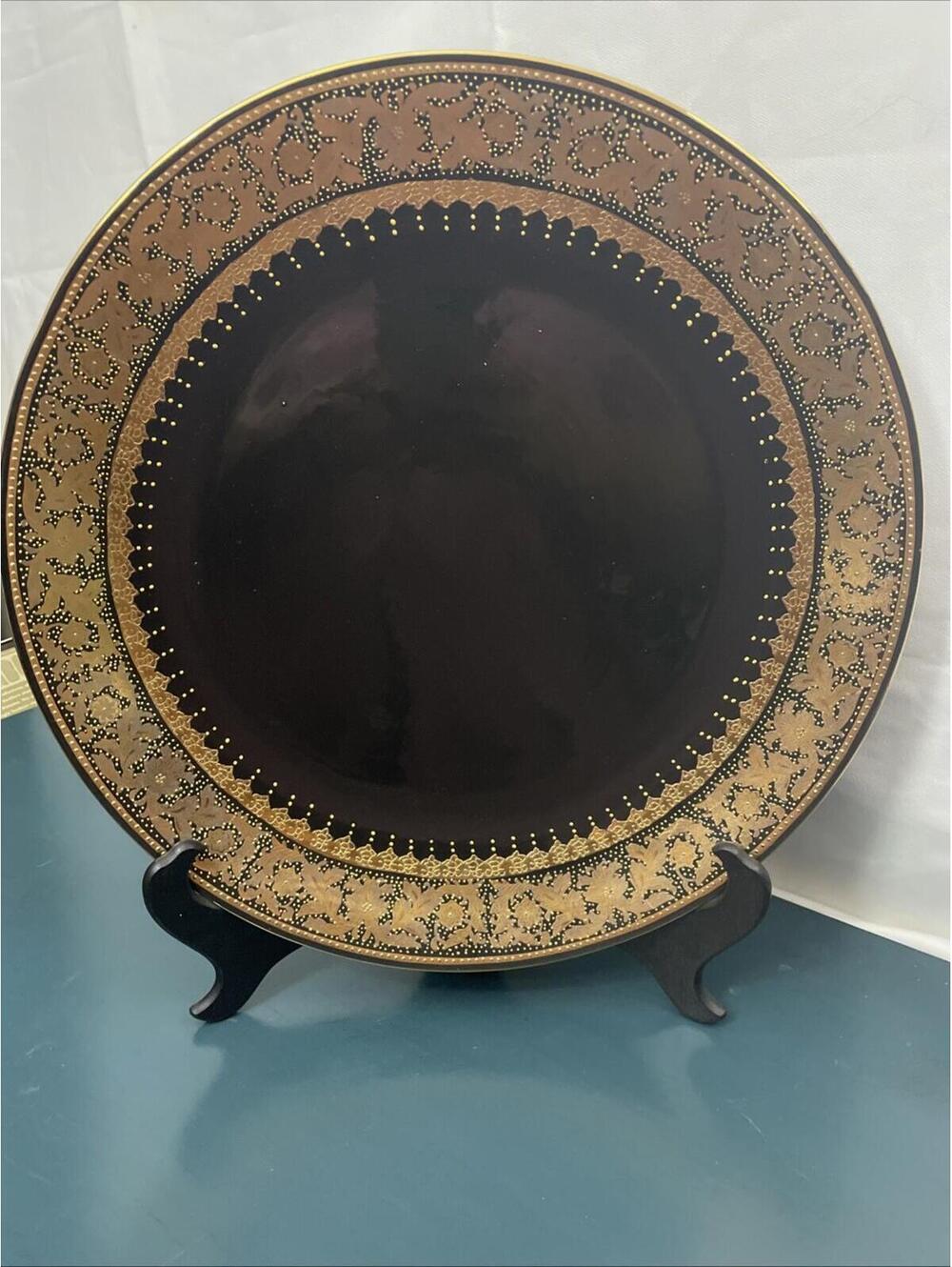 Vintage Satsuma Black And Gold 16 Inch Decorative Plate